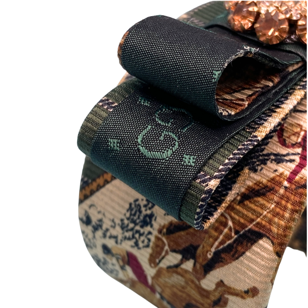 GG Equestrian Vintage Silk Necktie Cuff Bracelet