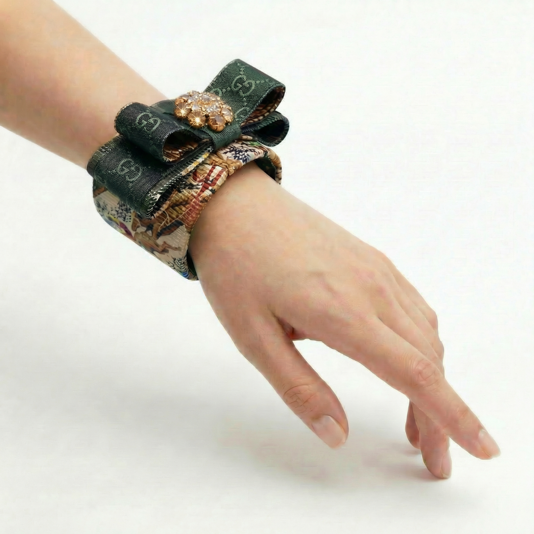 GG Equestrian Vintage Silk Necktie Cuff Bracelet