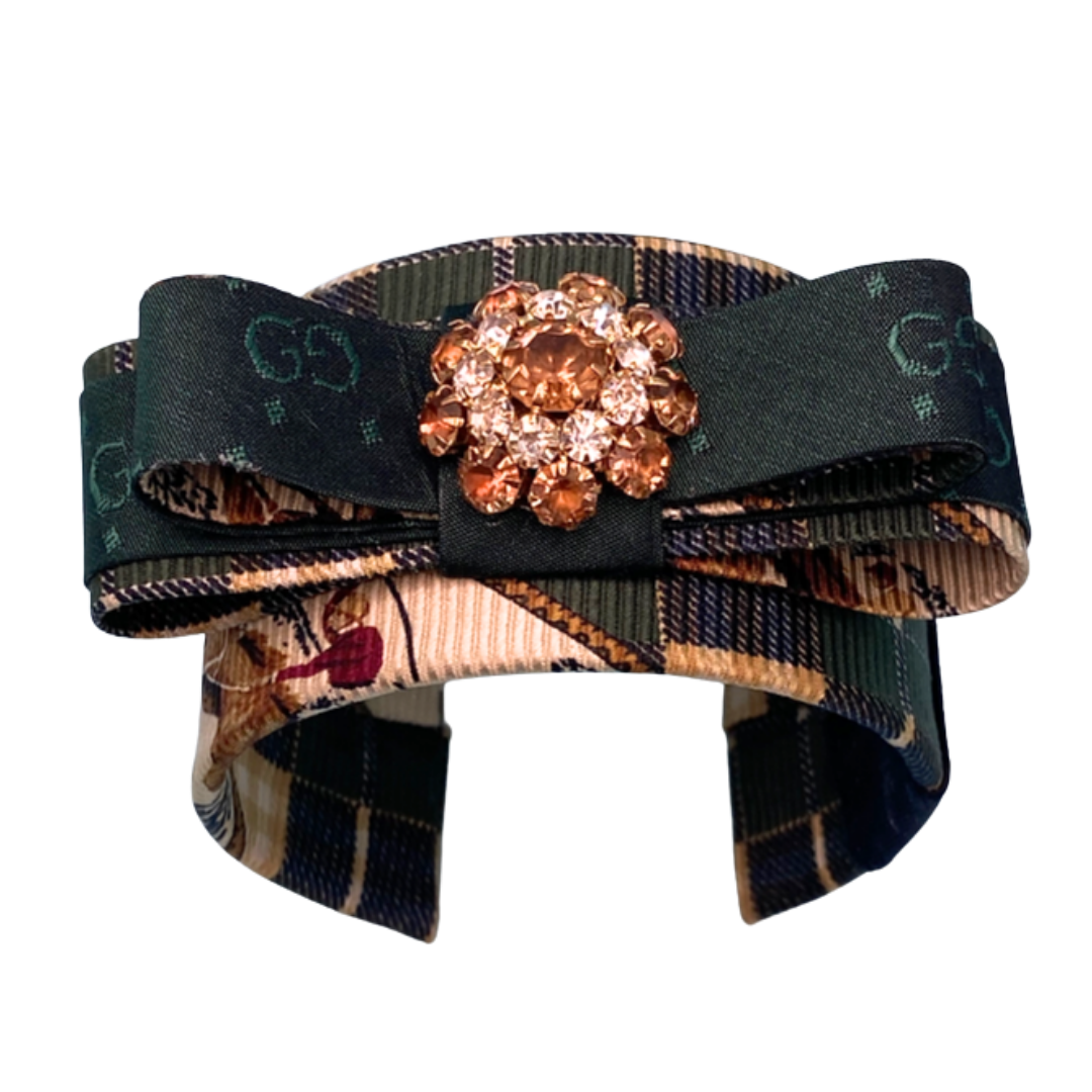 GG Equestrian Vintage Silk Necktie Cuff Bracelet