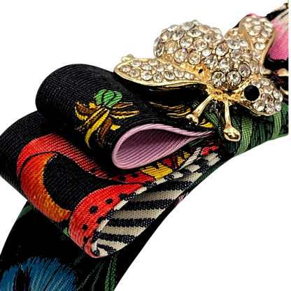 Flora Noir Bumblebee Vintage Silk Necktie Cuff Bracelet