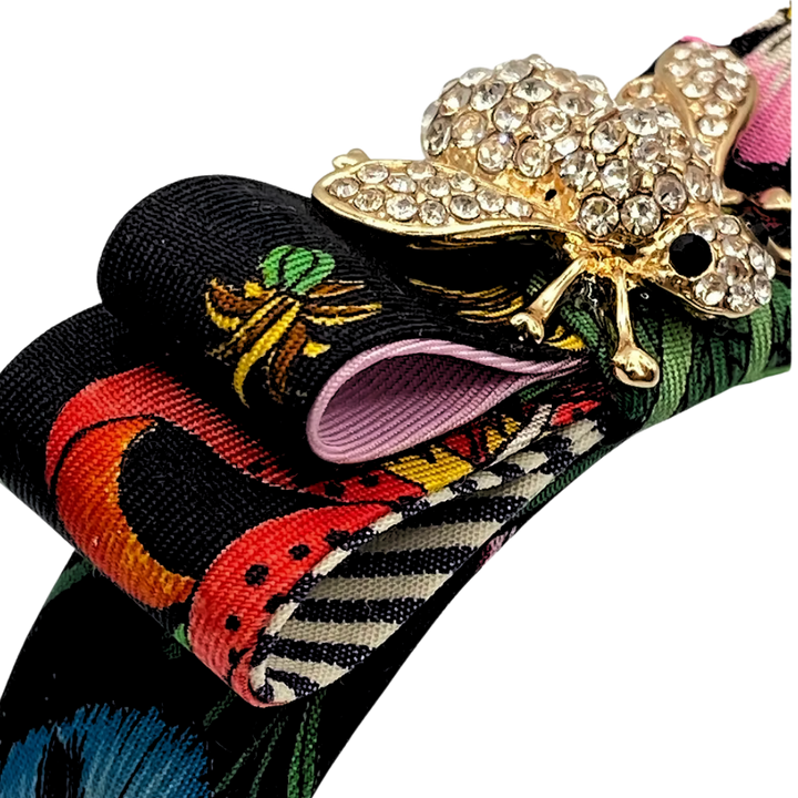 Bee Floral Vintage Silk Necktie Cuff Bracelet