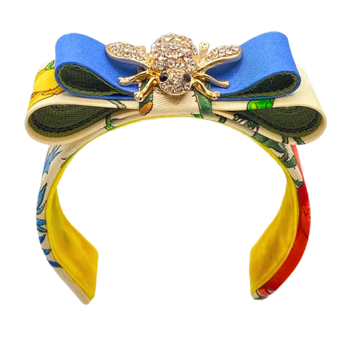 Flora Ivory Bumblebee Vintage Silk Necktie Cuff Bracelet