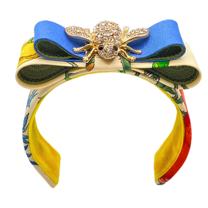 Flora Ivory Bumblebee Vintage Silk Necktie Cuff Bracelet