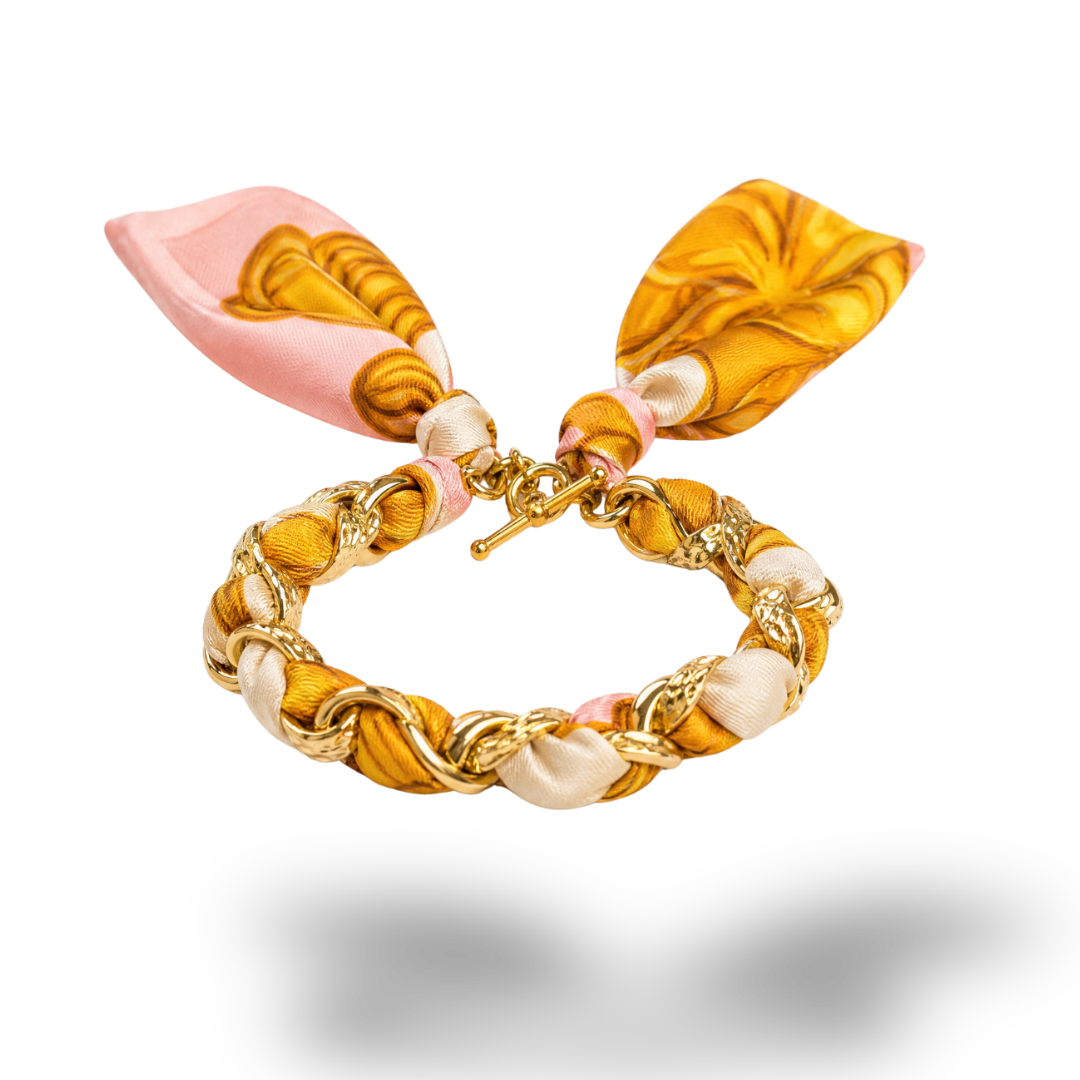 CC Buttons Pink Vintage Scarf Link Bracelet