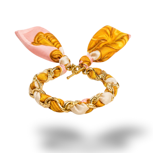 CC Buttons Pink Vintage Scarf Link Bracelet