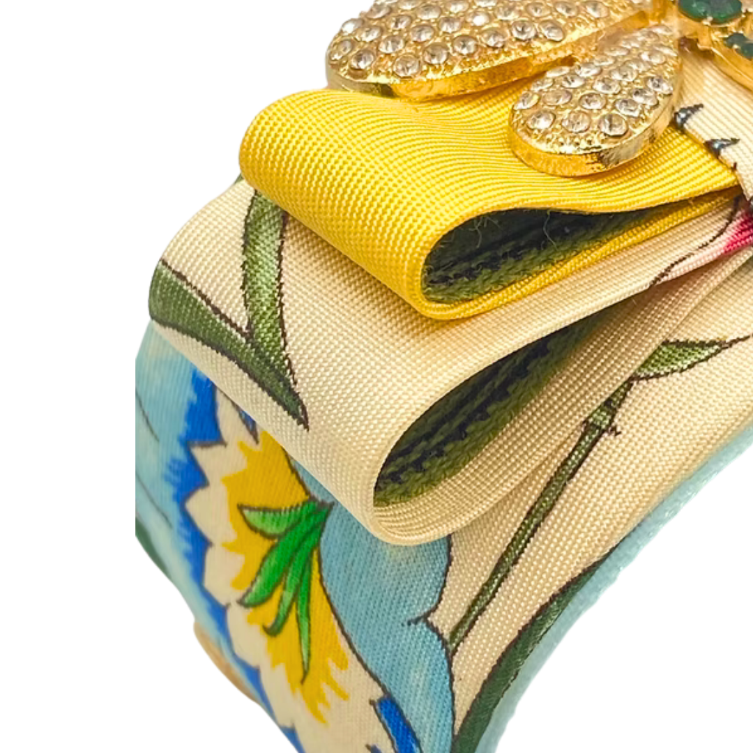 Flora Ivory Dragonfly Vintage Silk Necktie Cuff Bracelet