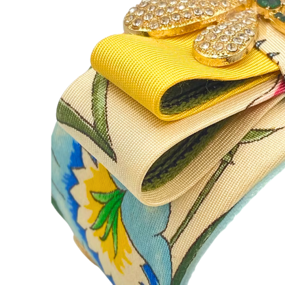 Flora Ivory Dragonfly Vintage Silk Necktie Cuff Bracelet