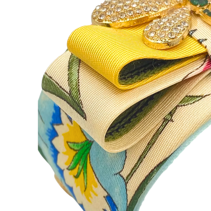 Flora Ivory Dragonfly Vintage Silk Necktie Cuff Bracelet
