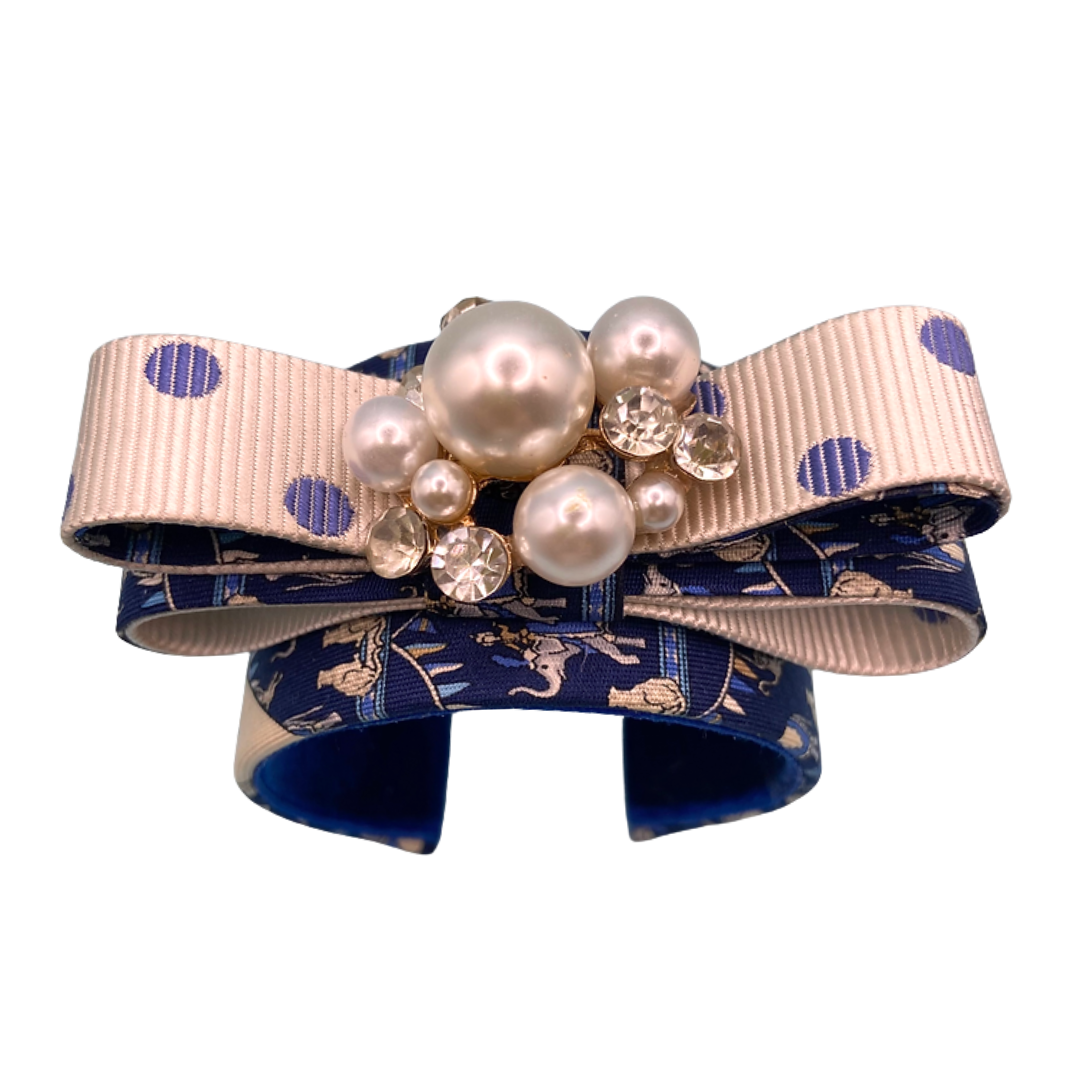 Circus Print Vintage Silk Necktie Cuff Bracelet