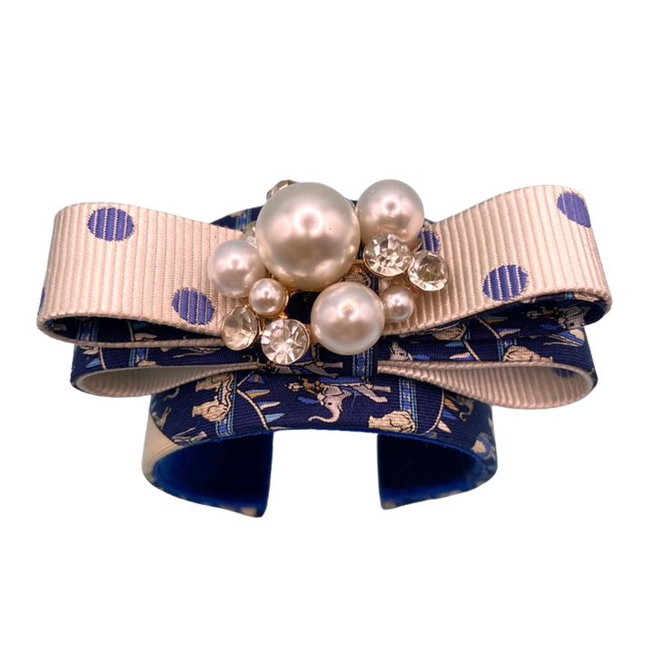 Circus Print Vintage Silk Necktie Cuff Bracelet