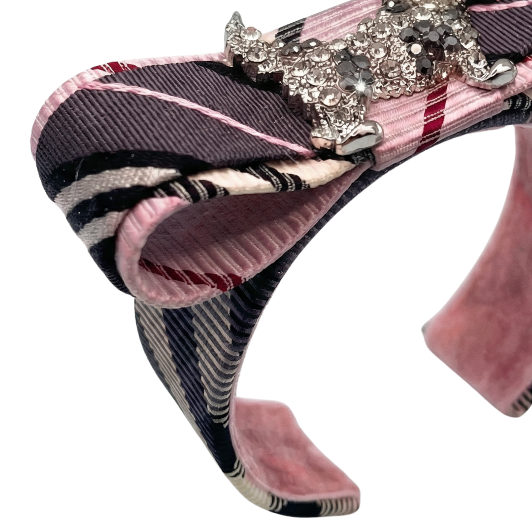 Nova Stripe Scottie Vintage Silk Necktie Cuff Bracelet