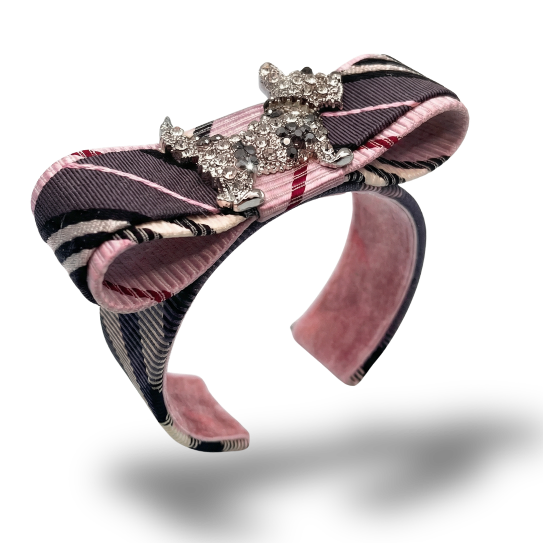 Nova Stripe Scottie Vintage Silk Necktie Cuff Bracelet