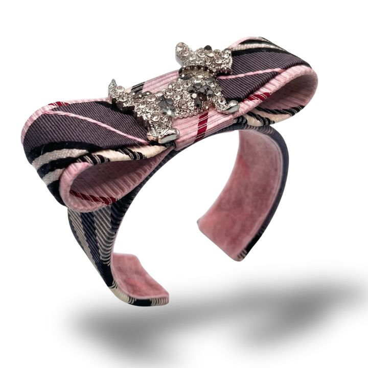 Nova Stripe Scottie Vintage Silk Necktie Cuff Bracelet