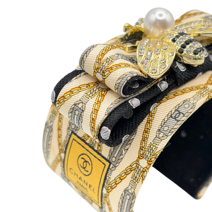 CC Chain Print Bumblebee Vintage Silk Necktie Cuff Bracelet