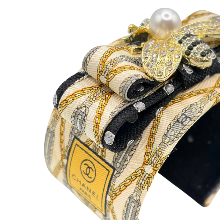 CC Chain Print Bumblebee Vintage Silk Necktie Cuff Bracelet