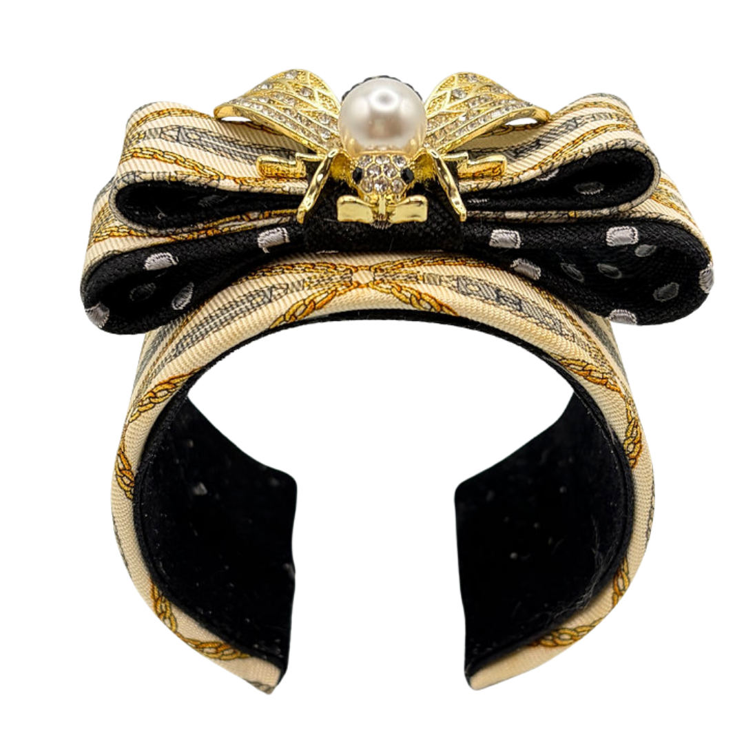 CC Chain Print Bumblebee Vintage Silk Necktie Cuff Bracelet