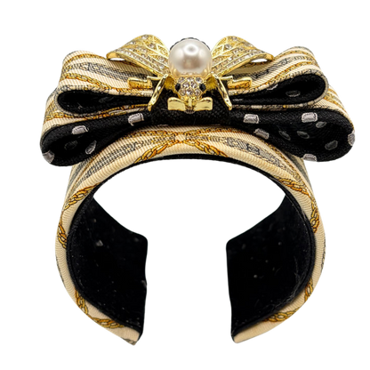 CC Chain Print Bumblebee Vintage Silk Necktie Cuff Bracelet