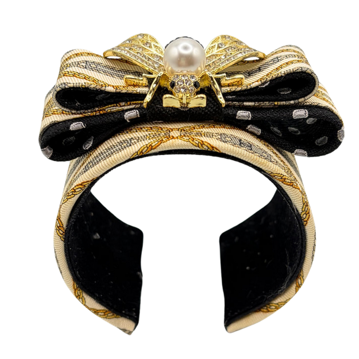 CC Chain Print Bumblebee Vintage Silk Necktie Cuff Bracelet