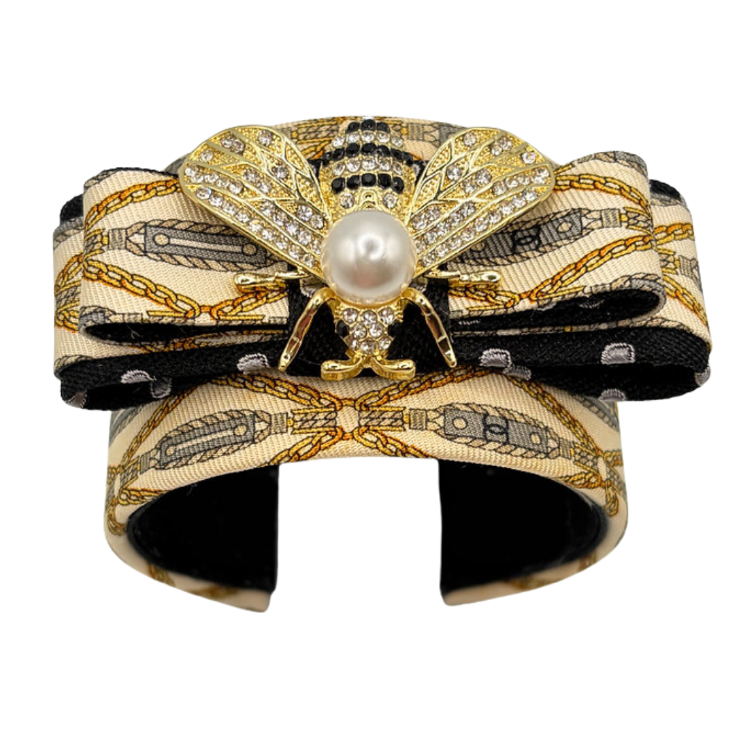 CC Chain Print Bumblebee Vintage Silk Necktie Cuff Bracelet