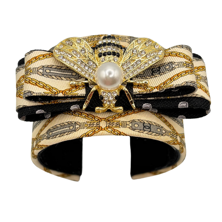 CC Chain Print Bumblebee Vintage Silk Necktie Cuff Bracelet