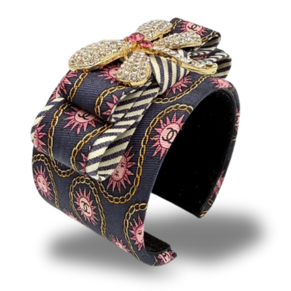CC Sun Dragonfly Vintage Silk Necktie Cuff Bracelet