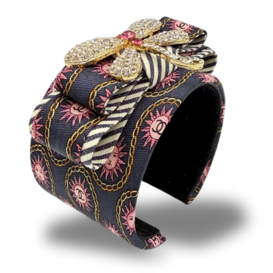 CC Sun Dragonfly Vintage Silk Necktie Cuff Bracelet