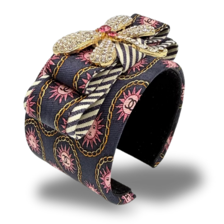 CC Sun Dragonfly Vintage Silk Necktie Cuff Bracelet