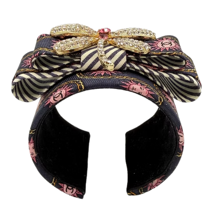 CC Sun Dragonfly Vintage Silk Necktie Cuff Bracelet