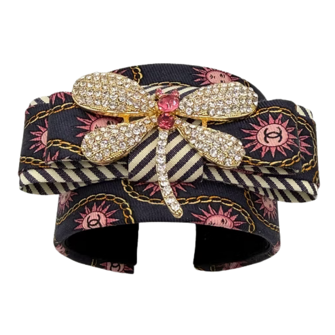 CC Sun Dragonfly Vintage Silk Necktie Cuff Bracelet