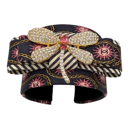 CC Sun Dragonfly Vintage Silk Necktie Cuff Bracelet