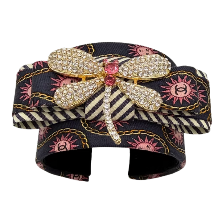CC Sun Dragonfly Vintage Silk Necktie Cuff Bracelet
