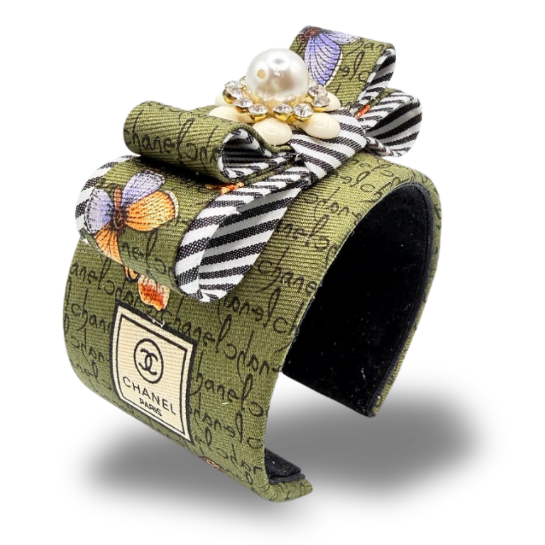 Butterfly Print Flower Vintage Silk Necktie Cuff Bracelet