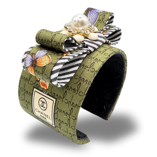 Butterfly Print Flower Vintage Silk Necktie Cuff Bracelet