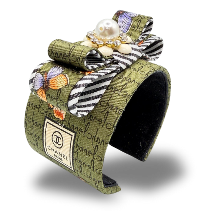Butterfly Print Flower Vintage Silk Necktie Cuff Bracelet
