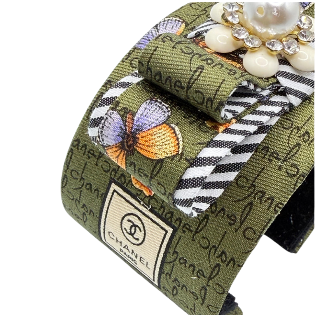 Butterfly Print Flower Vintage Silk Necktie Cuff Bracelet