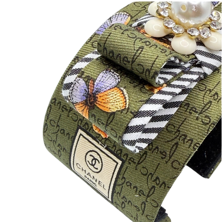 Butterfly Print Flower Vintage Silk Necktie Cuff Bracelet