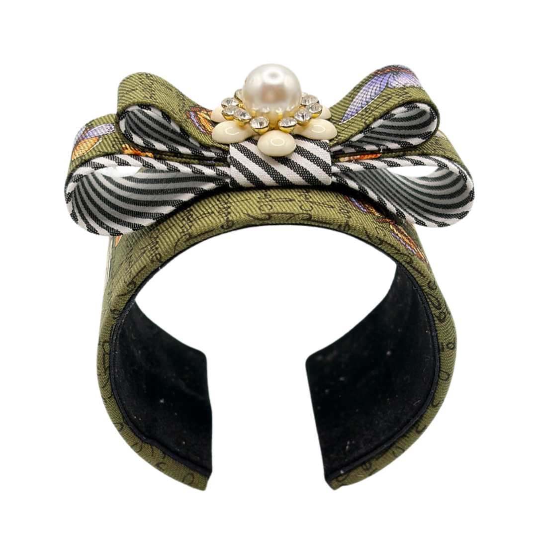 Butterfly Print Flower Vintage Silk Necktie Cuff Bracelet