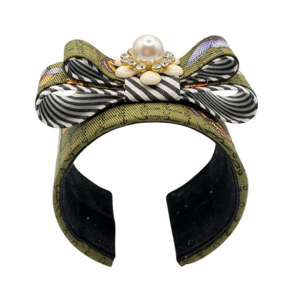 Butterfly Print Flower Vintage Silk Necktie Cuff Bracelet
