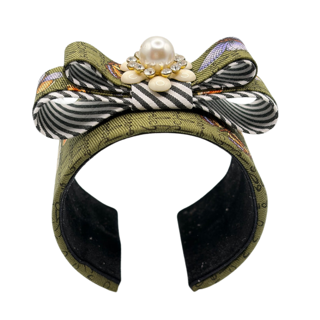 Butterfly Print Flower Vintage Silk Necktie Cuff Bracelet