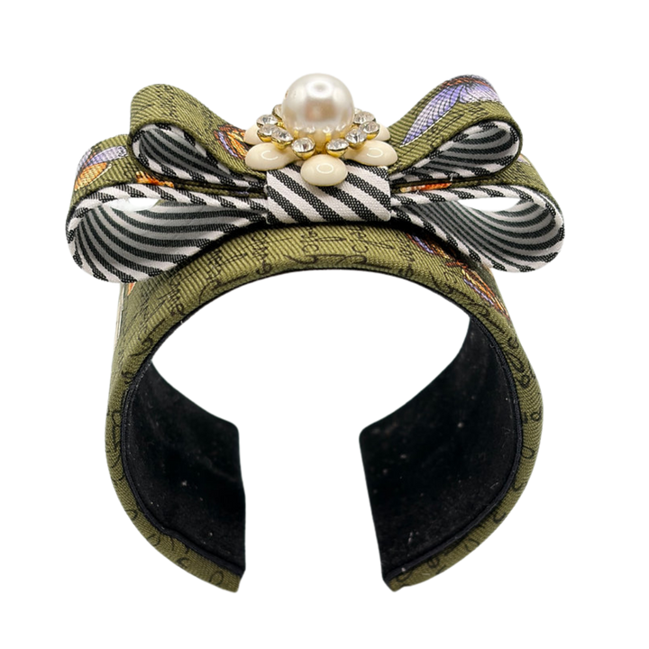 Butterfly Print Flower Vintage Silk Necktie Cuff Bracelet