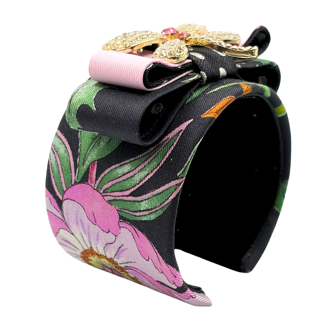Flora Noir Dragonfly Silk Necktie Cuff Bracelet