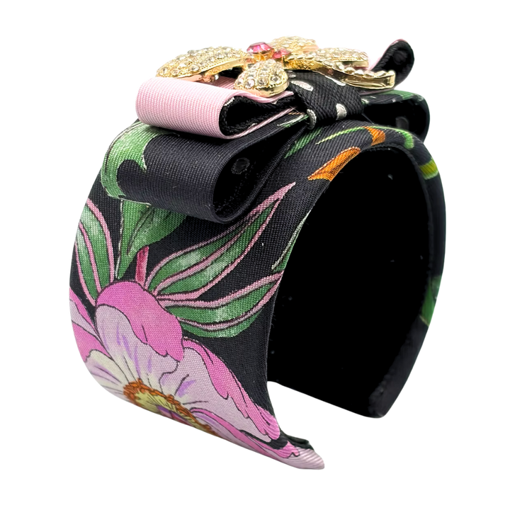 Flora Noir Dragonfly Silk Necktie Cuff Bracelet