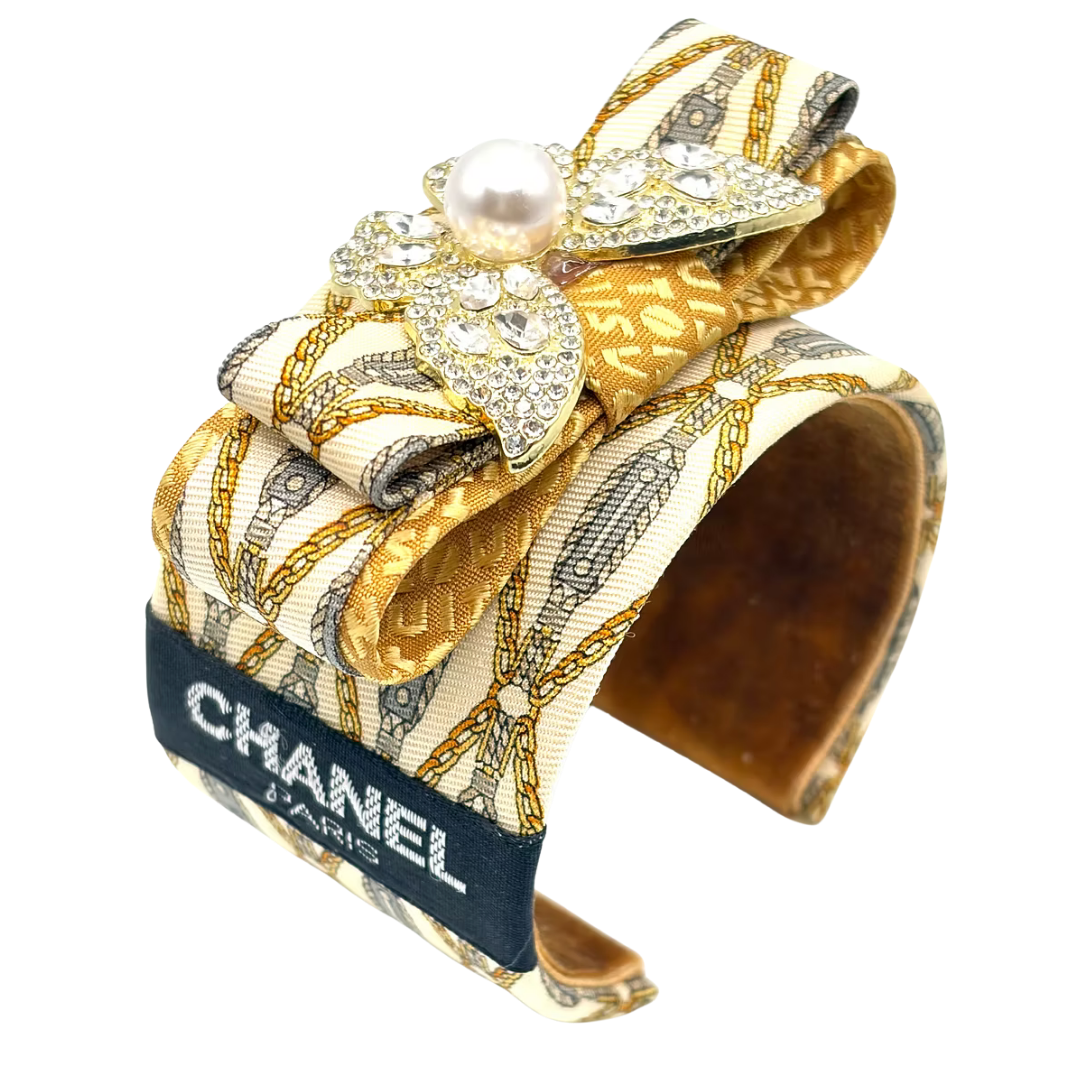 CC Chain Print Silk Necktie Cuff Bracelet