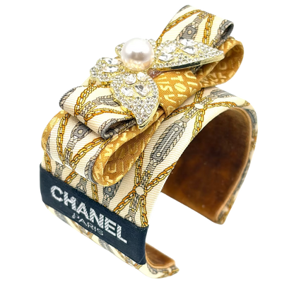 CC Chain Print Silk Necktie Cuff Bracelet