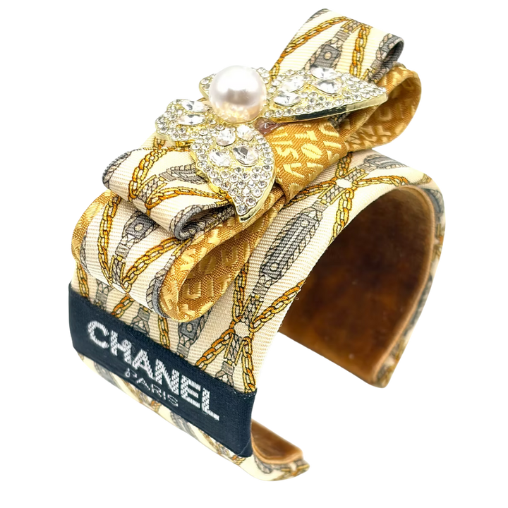 CC Chain Print Silk Necktie Cuff Bracelet