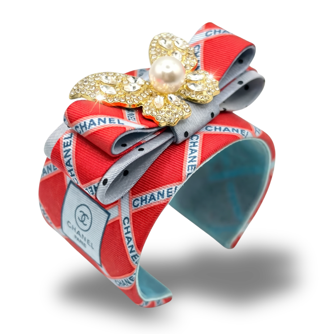 Logo Trellis Print Silk Necktie Cuff Bracelet