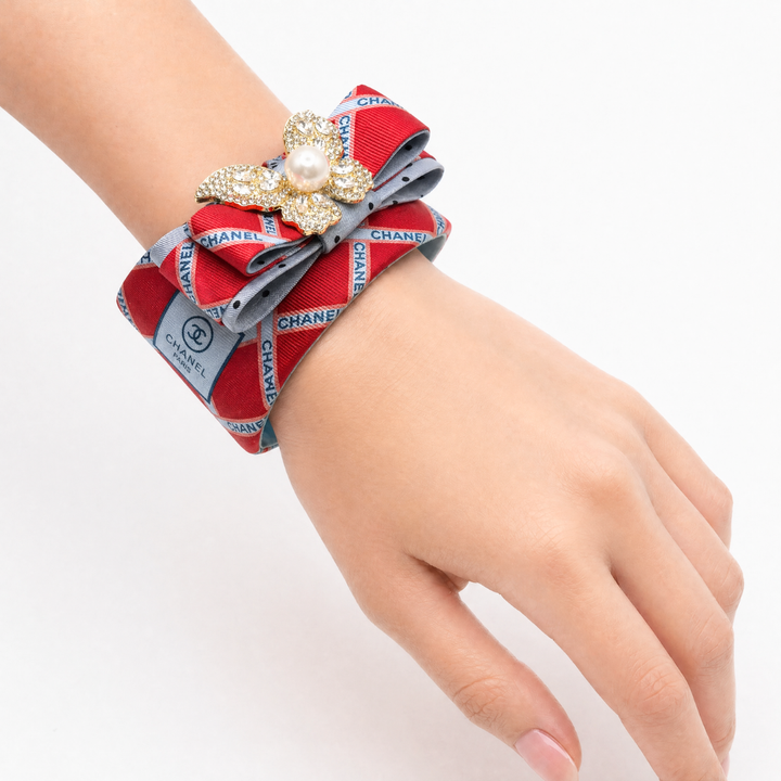 Logo Trellis Print Silk Necktie Cuff Bracelet