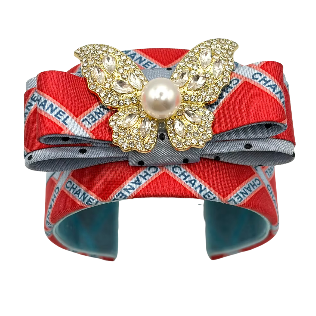 Logo Trellis Print Silk Necktie Cuff Bracelet