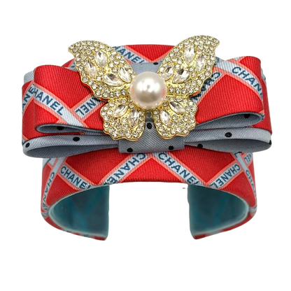 Logo Trellis Print Silk Necktie Cuff Bracelet
