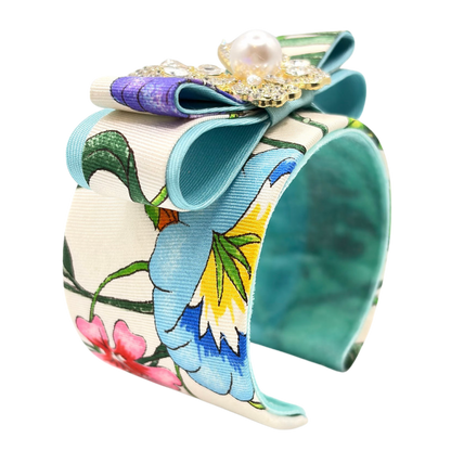 Flora Ivory Butterfly Vintage Silk Necktie Cuff Bracelet